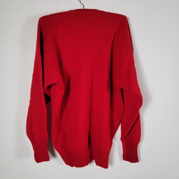 Vintage Nordstrom Mens Red V-Neck Sweater Large 100% Lambswool Pullover Cozy - Picture 2 of 7